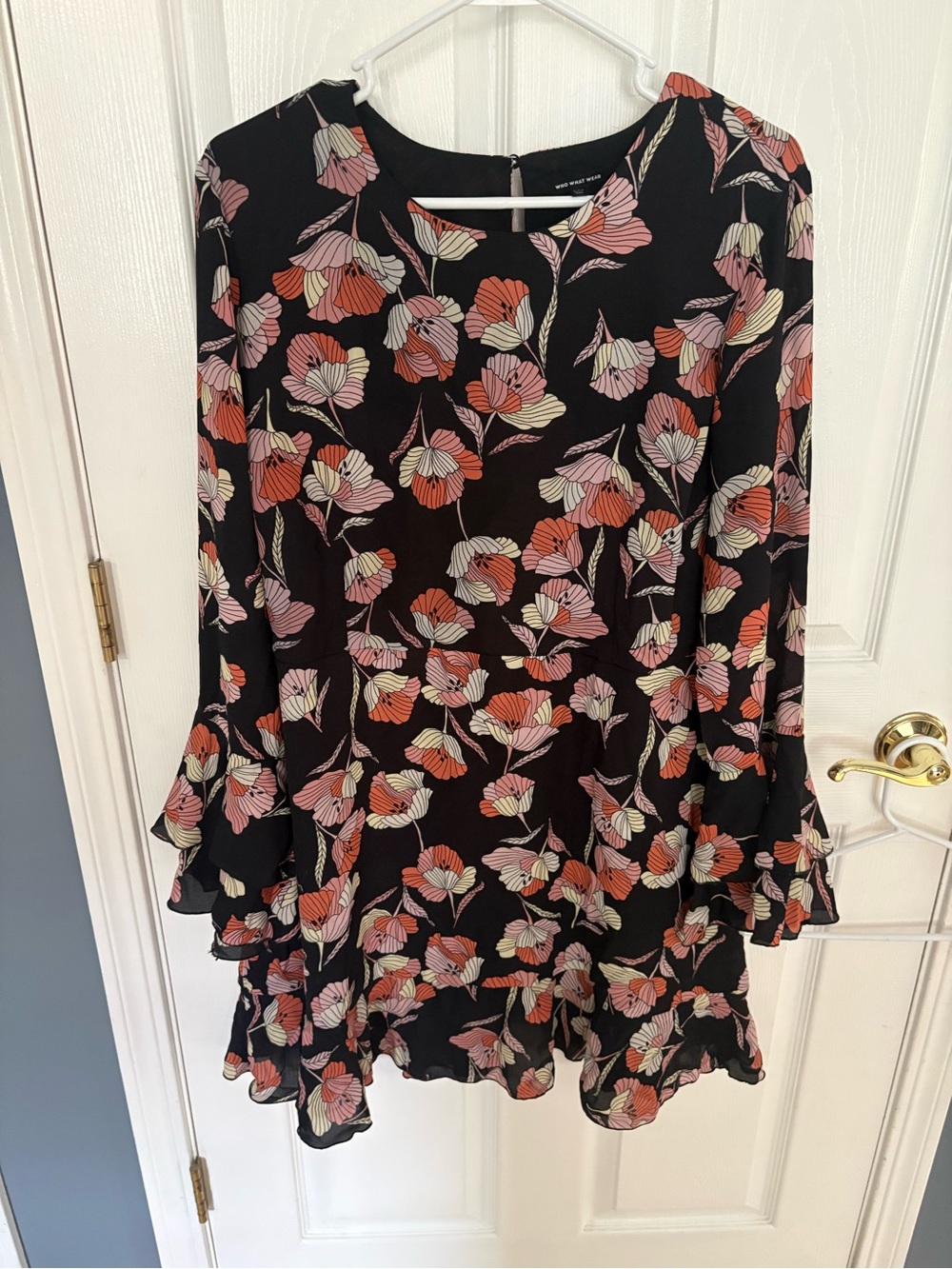 Women's Black/Pink/Coral Floral Ruffle Dress - XXL